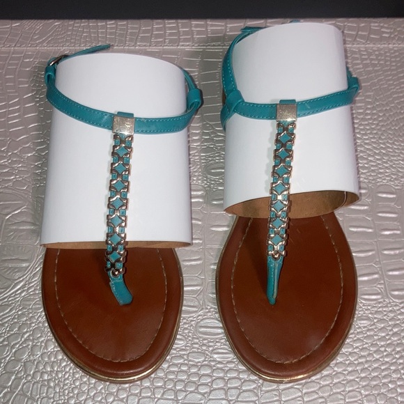 Aldo Blue and Gold Metal Sandals - Picture 3 of 5